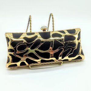 Lulu Townsend Gold Black Rhinestone Clasp Clutch Bag